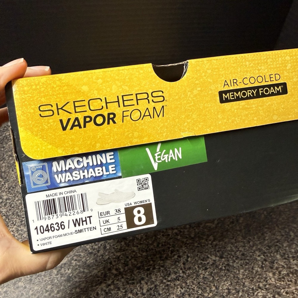 Skechers Vapor Foam Shoes Size 8 Move Smitten Vegan Memory Foam Sneakers White - Picture 15 of 16